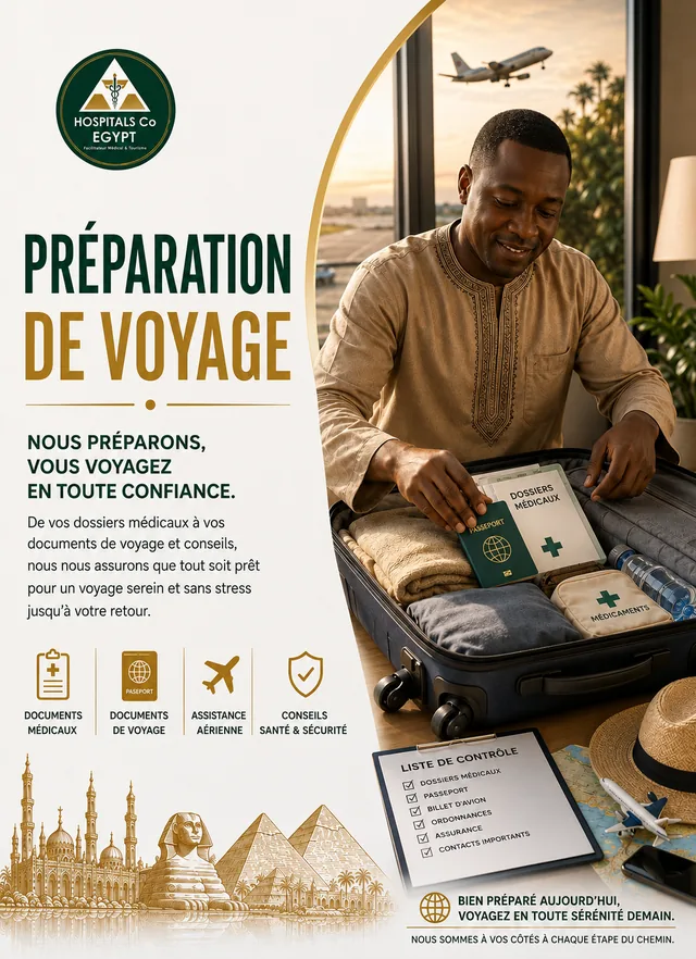 Un patient rangeant son passeport et ses documents médicaux dans sa valise